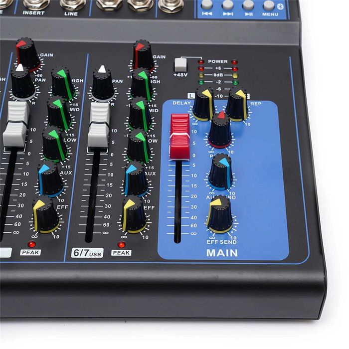 NOWY 7-kanałowy mikser audio z Bluetooth i USB wejścia XLR, pogłos