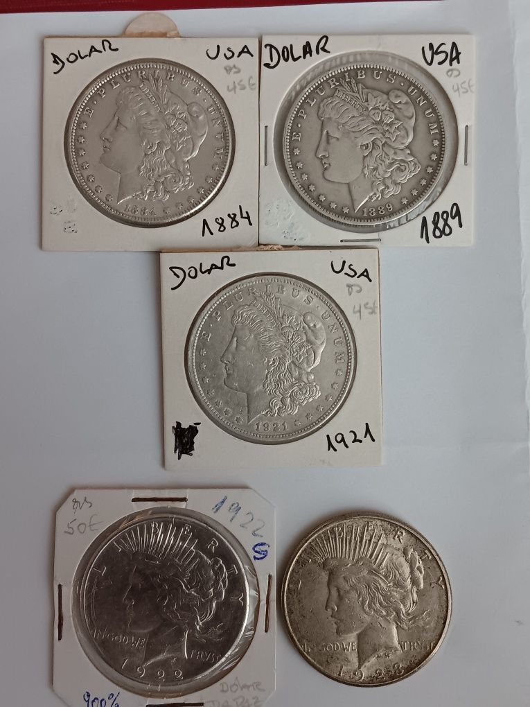 Moedas prata 900 de 1 dólar, datas antigas
