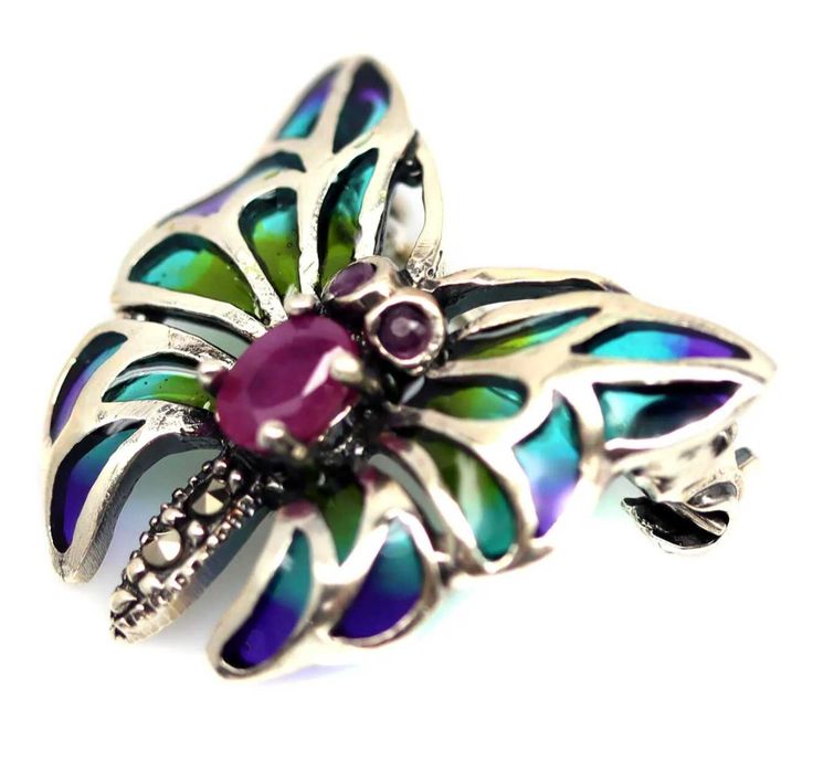 Broszka Srebro925 Naturalne Rubinki i Markazyty