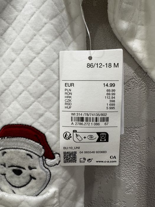 Новорічний сліп чоловічок C&A Disney Baby 86 см (12-18 місяців)