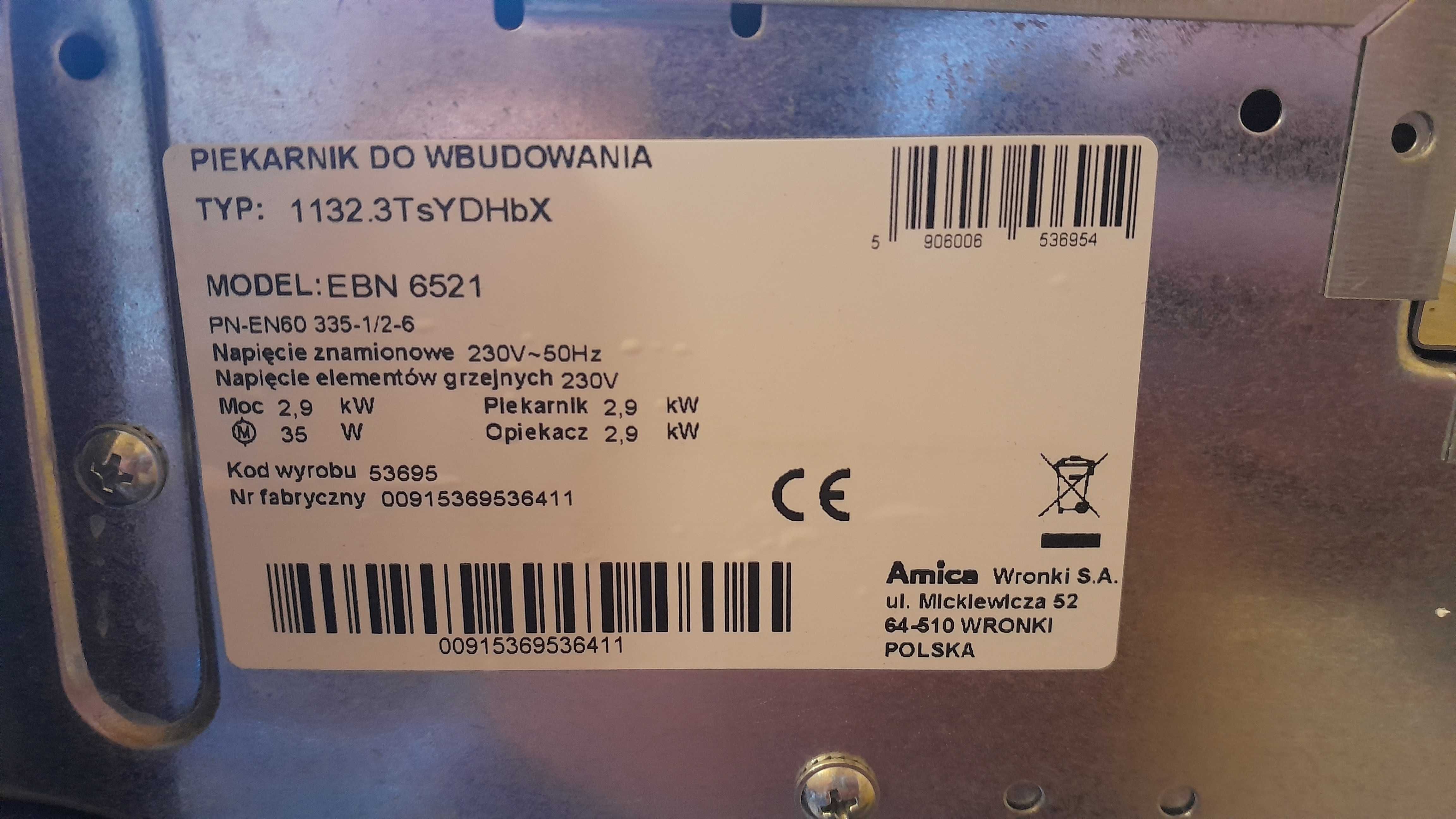 Sprzedam piekarnik elektryczny Amica EBN 6521, 100% sprawny