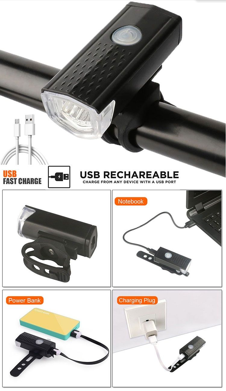 Luz de Bicicleta USB Recarregável Portátil 3 Modos Acessórios de Bike