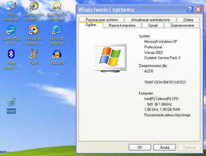 Laptop ACER EXTENSA 7220, skaner ZOLID