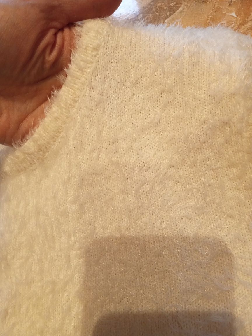 Wlochacz sweter XS/S dlugi kremowy czarne kropki tunika