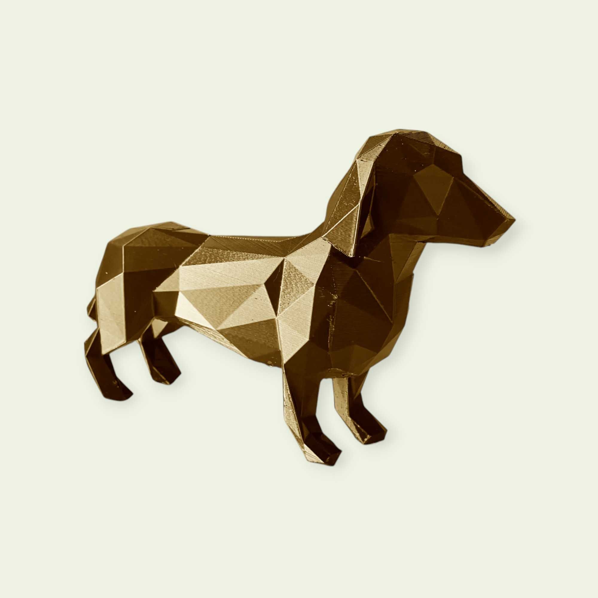 Figura Dachshund Low Poly 3D - Cão Salsicha Decoração Moderna