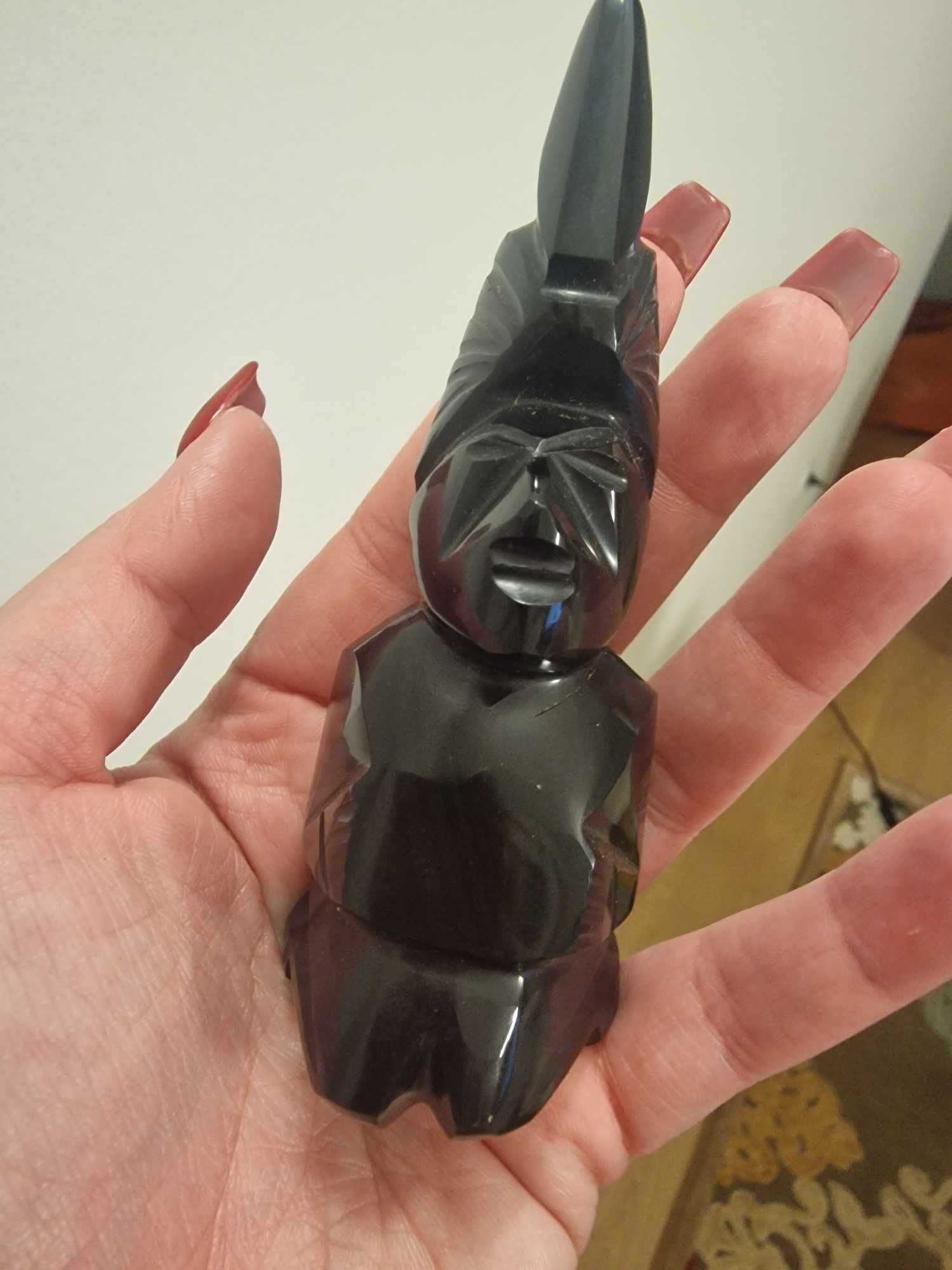 Estatueta de escultura de deus asteca/maia de obsidiana preta vintage