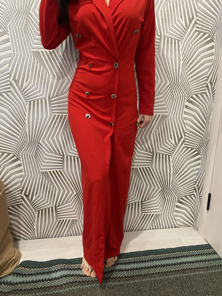 Красное платье костюм S/M с длинными рукавами