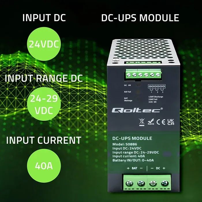 Moduł UPS DC na szynę DIN Qoltec 40A 24V - 50886