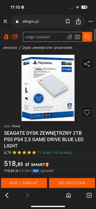 Seagate dysk zewnętrzny PS4, PS5 game drive 2TB nowy okazja!
