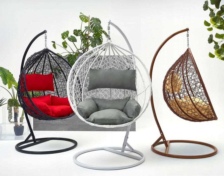 HUŚTAWKA Hamak Fotel Wiszący Z PODNÓŻKIEM BRĄZOWY 2-osobowy