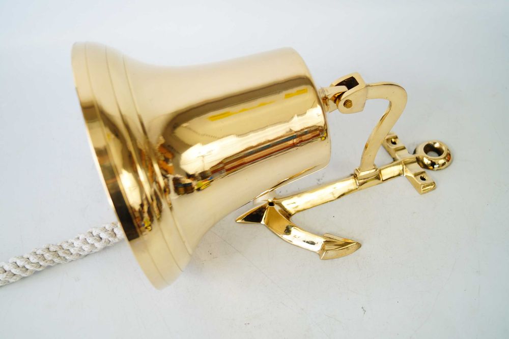 Duży mosiężny dzwon kotwica marynistyka prezent mosiądz