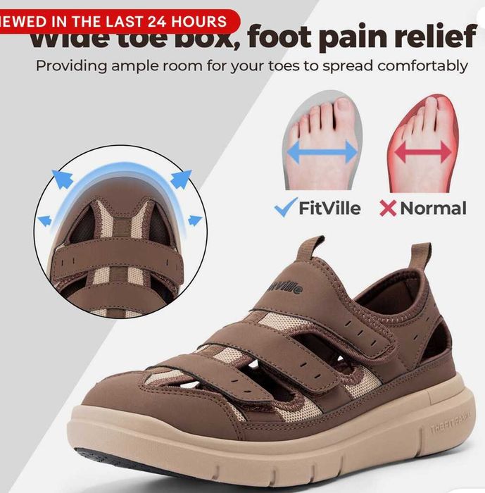 FitVille США Діабетичні ортопедичі сандалі туфлі капці р.49-50 32,5см