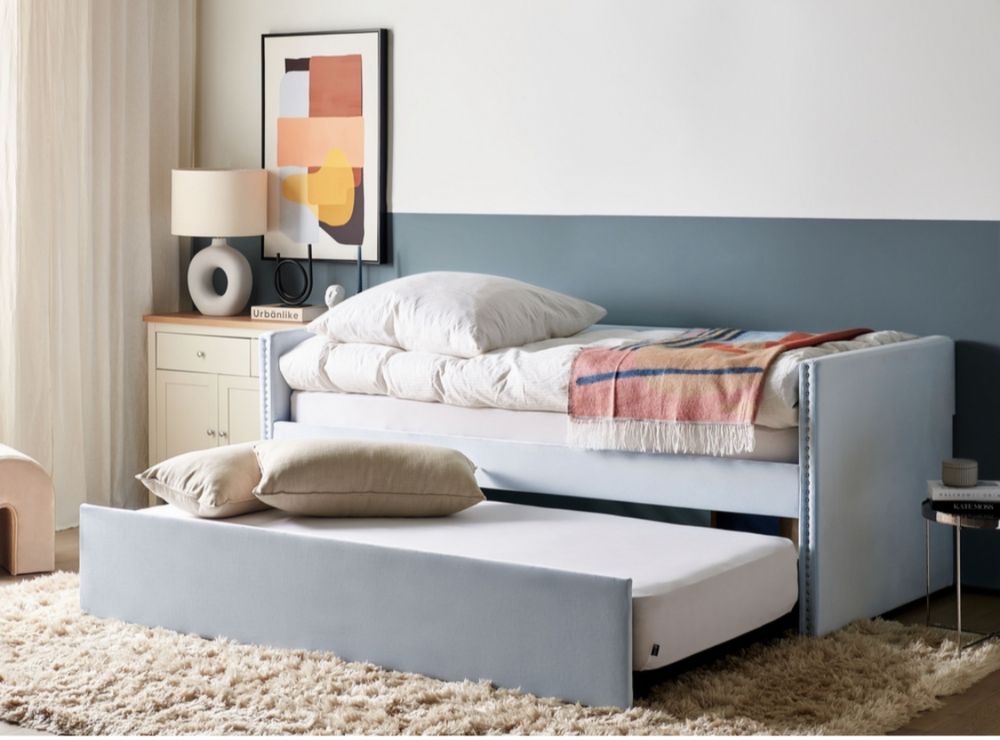 Cama Beliani Veludo  90 x 200 cm Azul claro