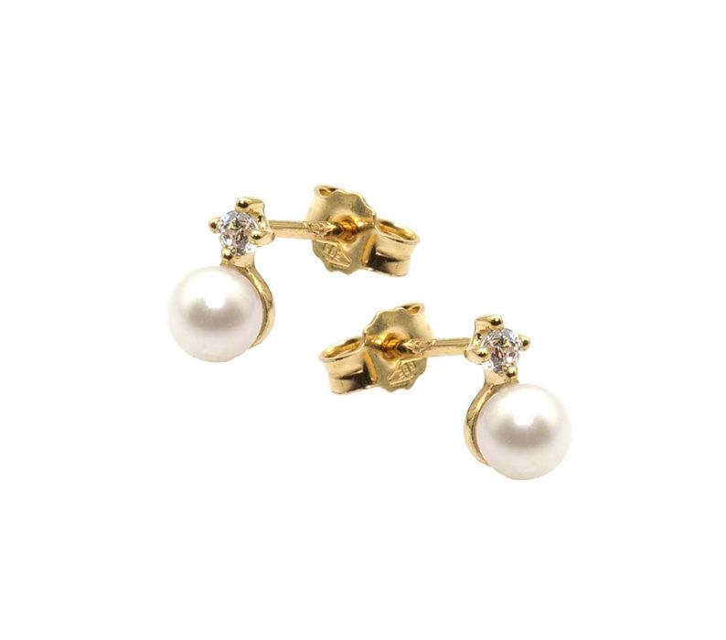 Złote kolczyki z perłą i cyrkoniami -K/160