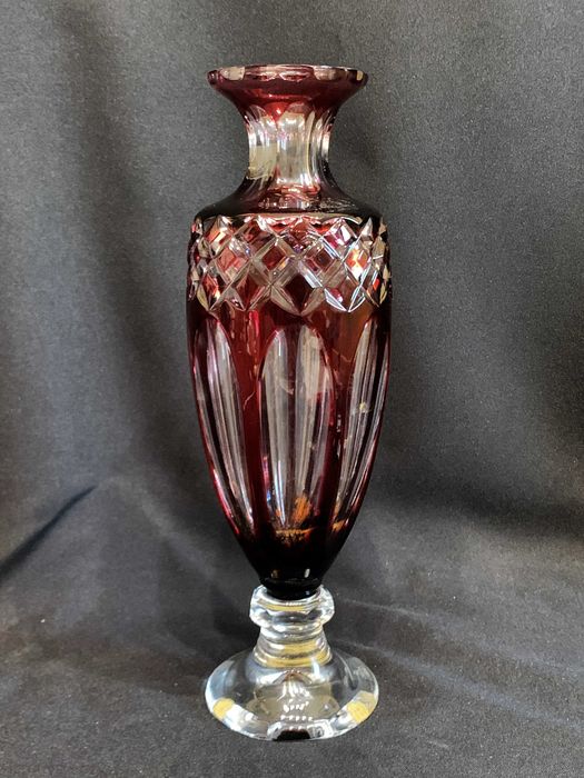 Старинная большая ваза цветной хрусталь 28.5 см. Германия