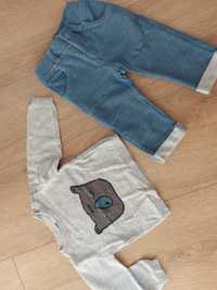 Zestaw Cieple spodnie ala jeans elastyczne cieple sweterek r 68