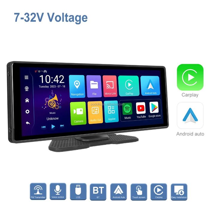 Rádio Portátil Carplay Android Auto 8-core 2 Câmaras Wi-Fi 4/64GB GPS