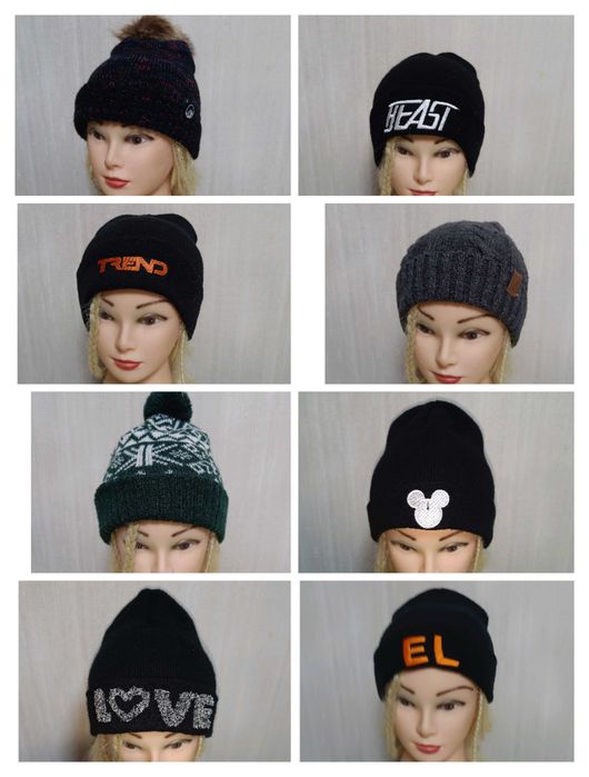 Шапка жіноча. Чорна шапка. Шапка с отворот. Шапка бини