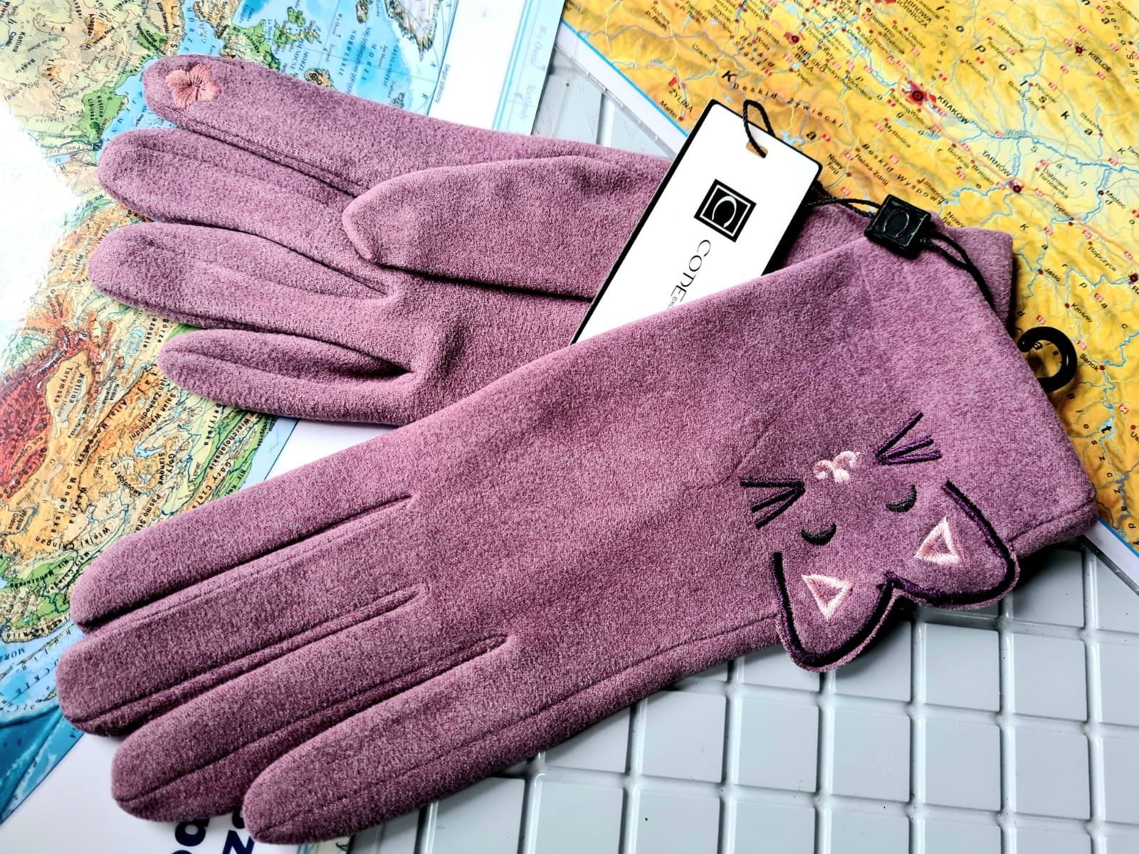 Code damskie rękawiczki zimowe ocieplane nowe modne