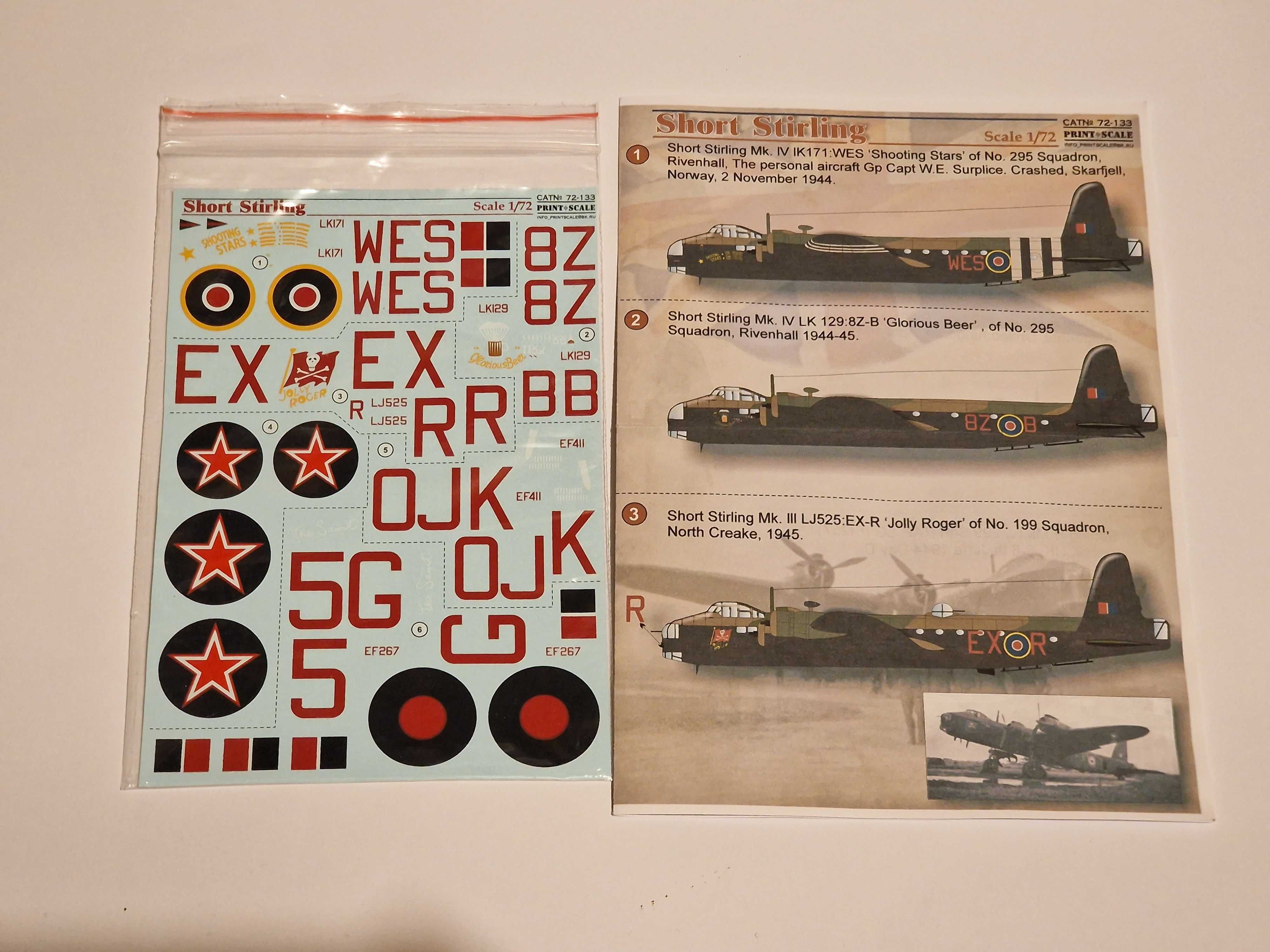 Kalkomanie Short Stirling, maski do kabiny dedykowane do Italeri 1/72