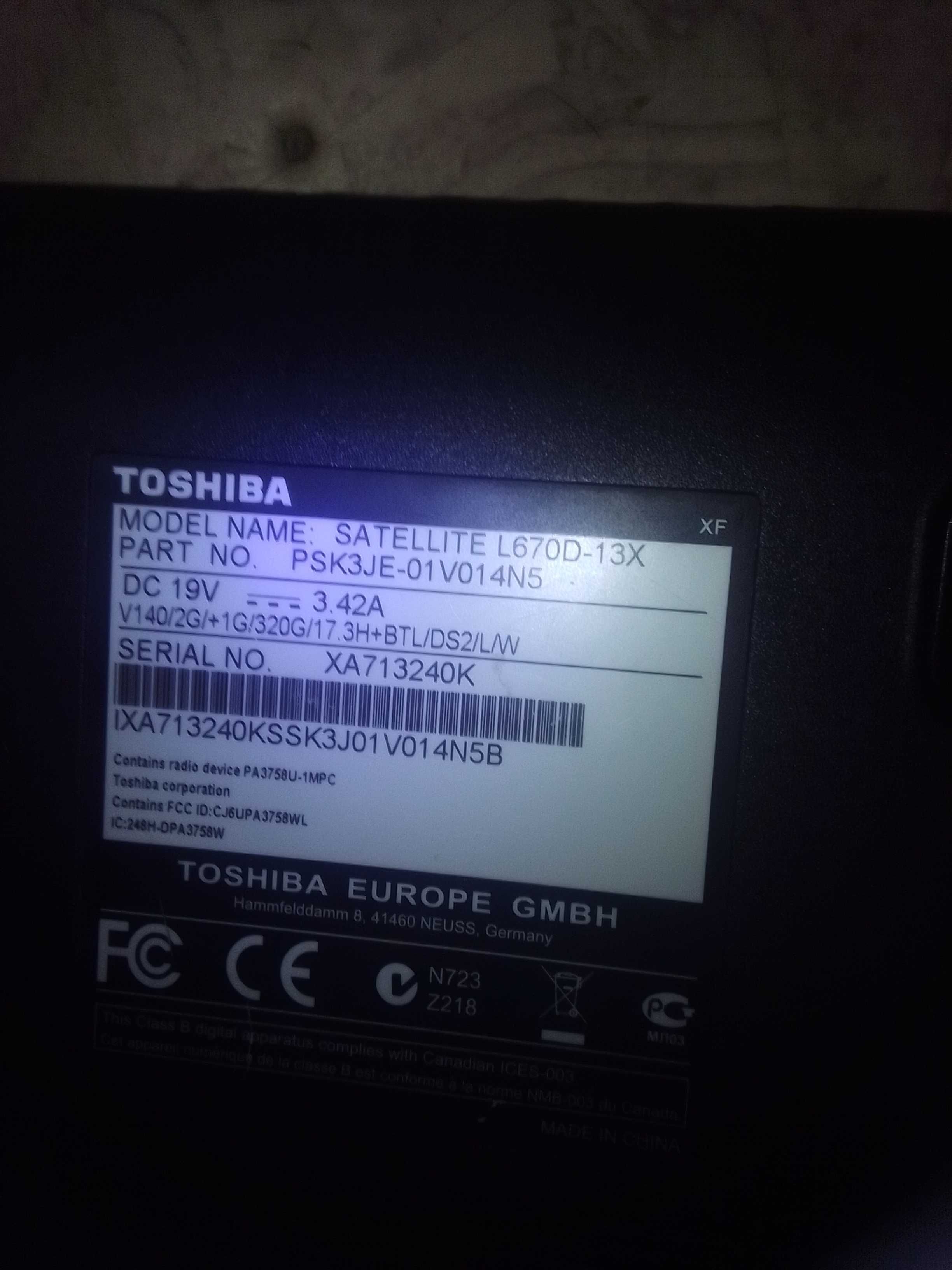 Ноутбук TOSHIBA satellite L670d-13x