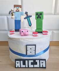 Minecraft figurki z masy cukrowej na tort. Creeper steve alex