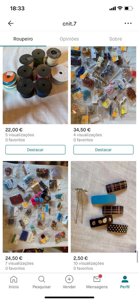 Rolos e contas para artesanato