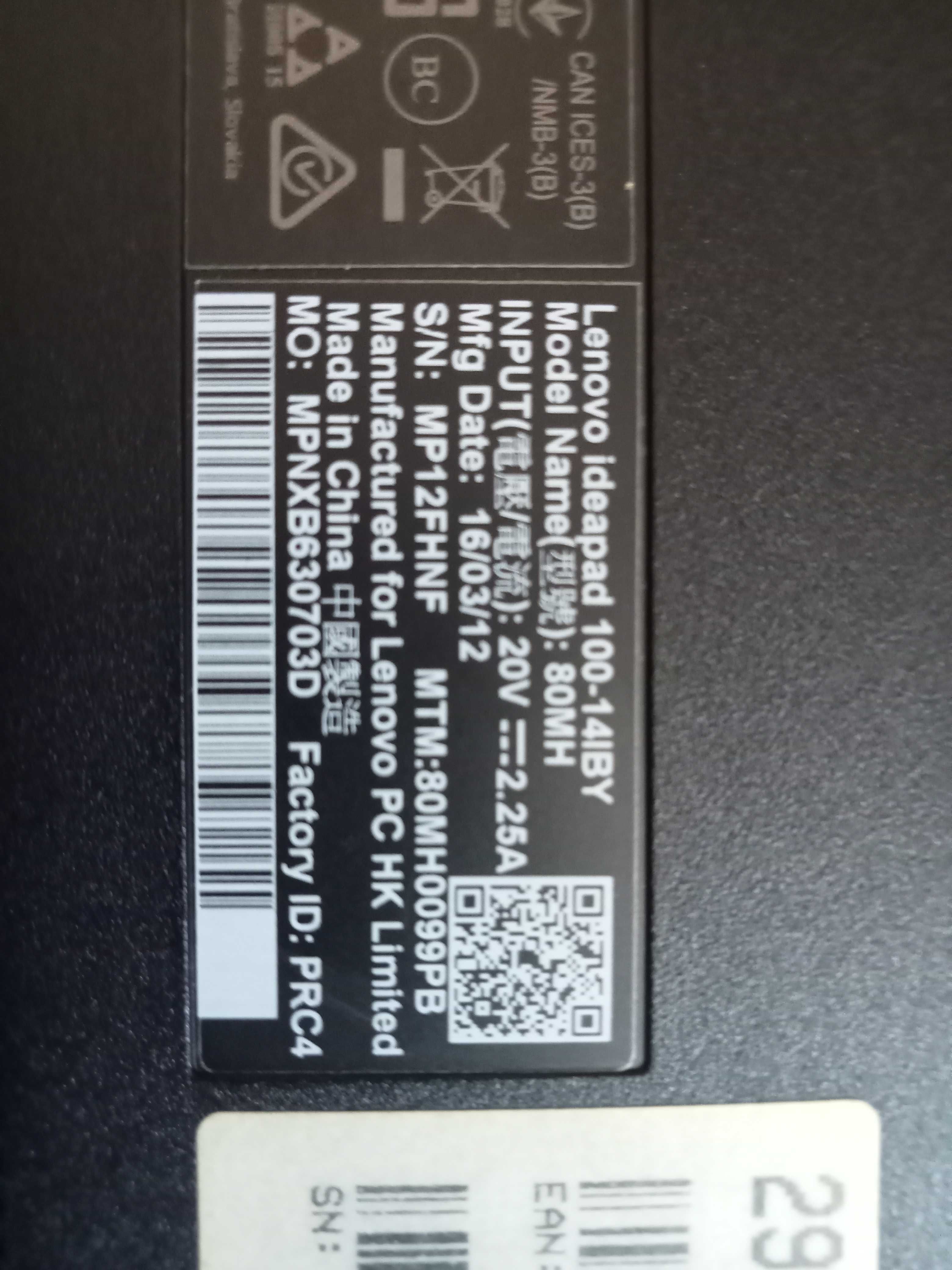 Laptop 14 cali Lenovo Ideapad 100-14IBY