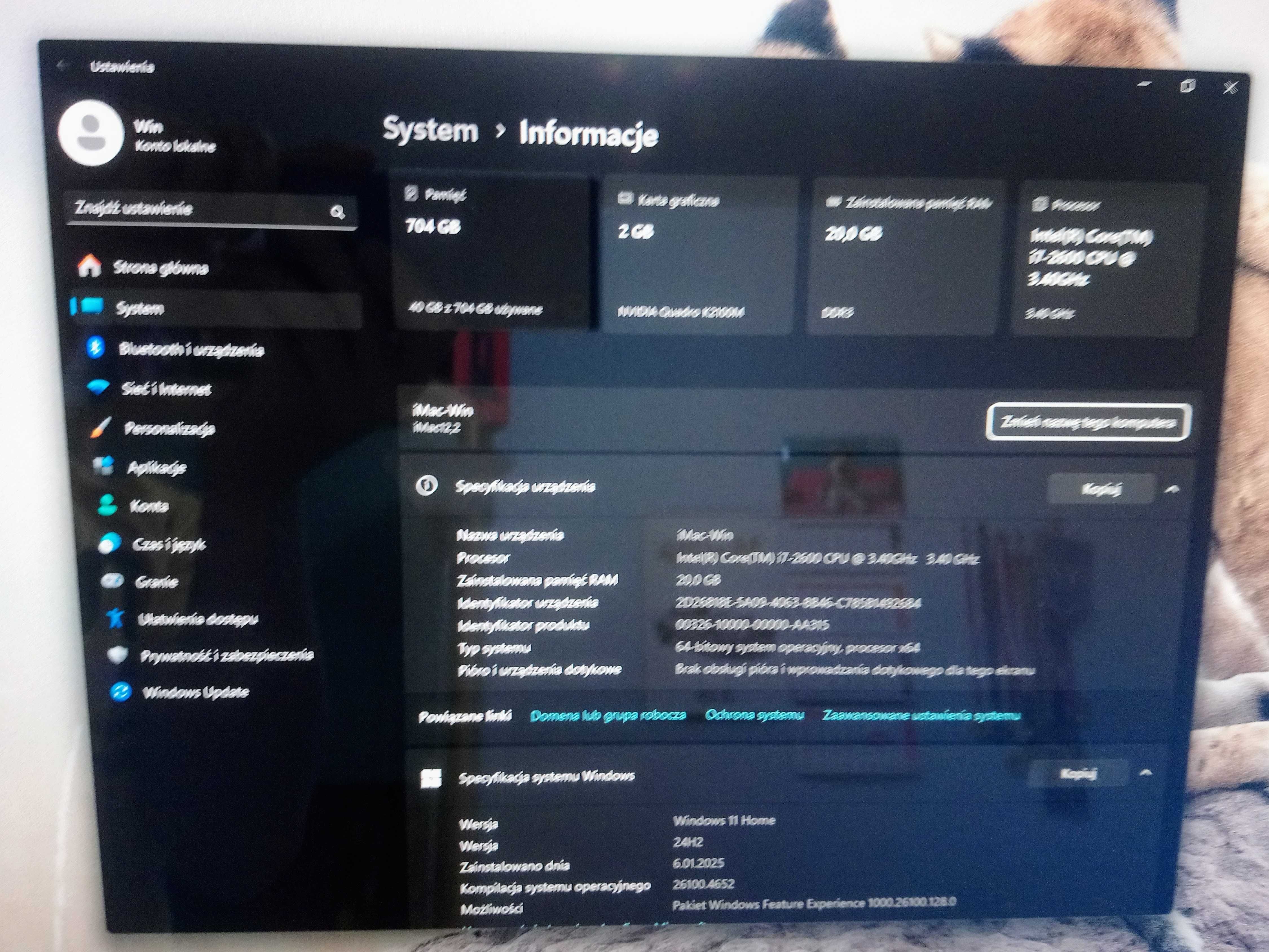 iMac 27" i7 20gb SSD+HDD nVidia 2gb Sequoia+Win11 Klaw+Mysz