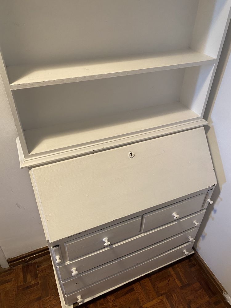 Escrevaninha vintage madeira móvel branco com gavetas