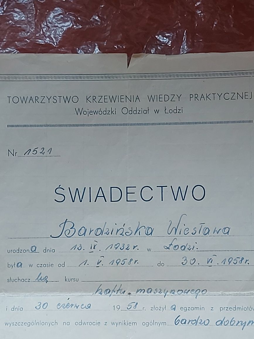 Stare dokumenty 2 sztuki 1958r/1960r