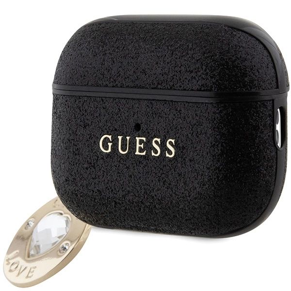 Etui Guess Fixed Glitter Heart Diamond Charm Na Airpods Pro 2 - Czarne