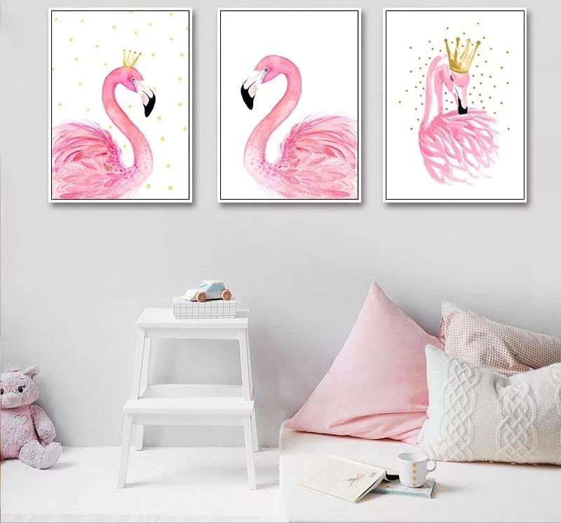 Conjunto de 3 telas flamingos