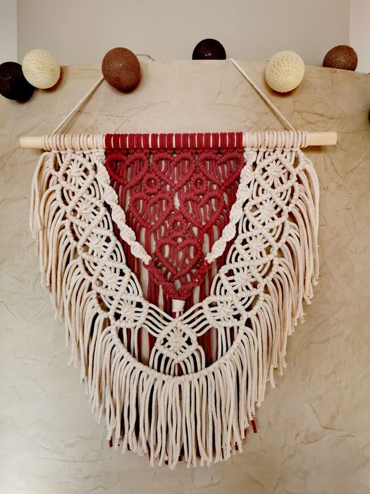 Makrama serca dwukolorowa rękodzieło na prezent Handmade