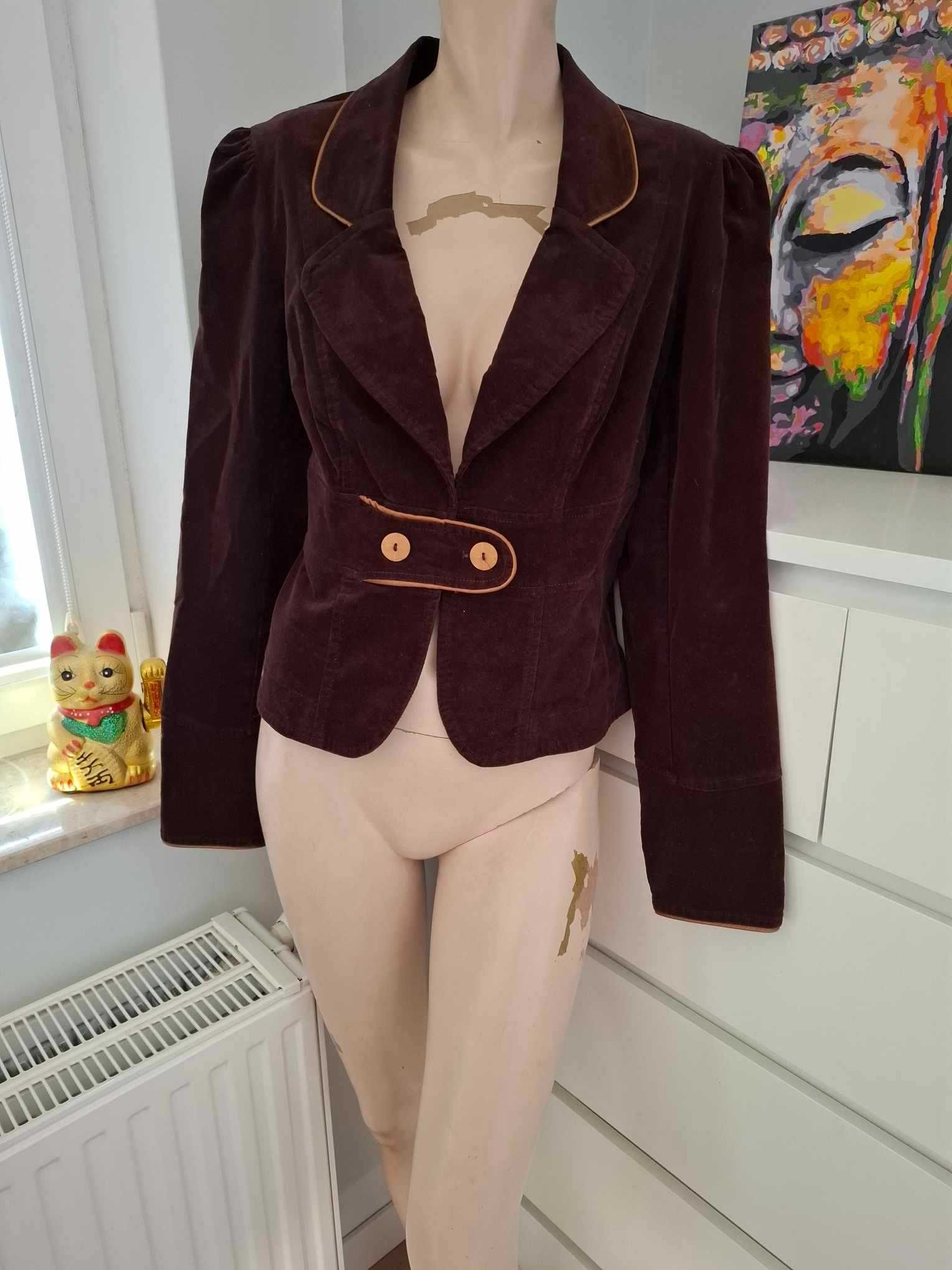 40 brązowa marynarka żakiet garsonka garnitur blezer elegancka vintage