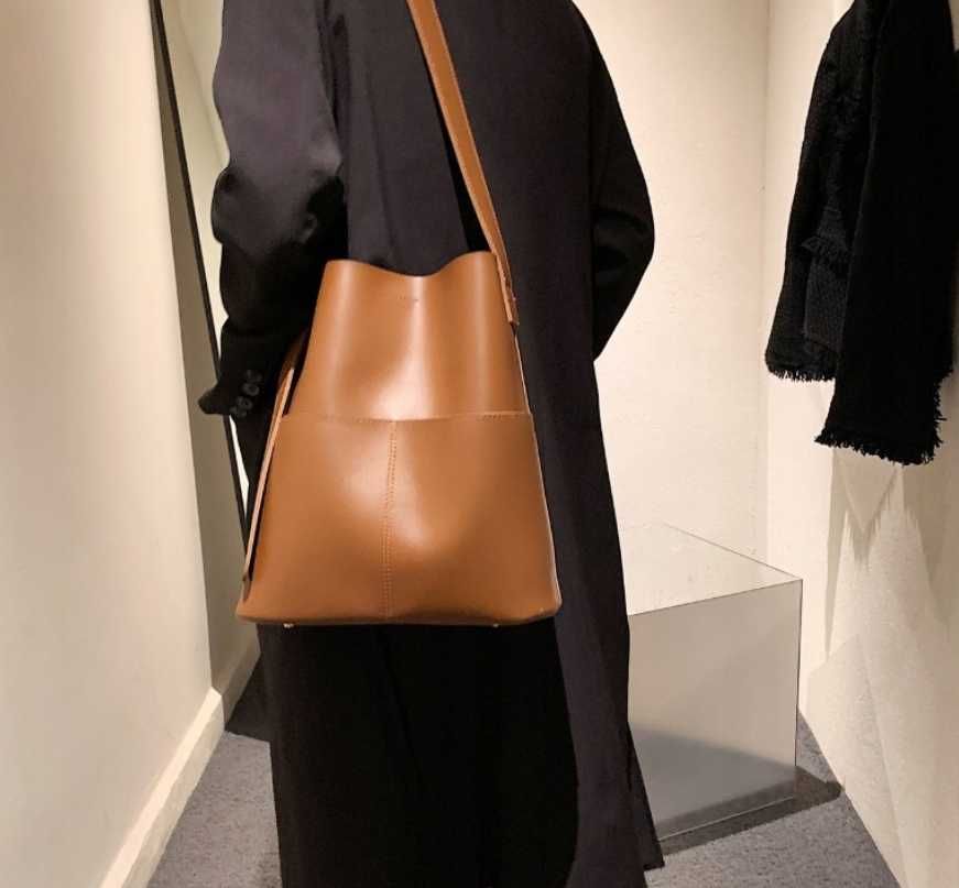 Torebka Damska Torba na Ramię Brązowa Pojemna Shopper A4 Eko Skóra