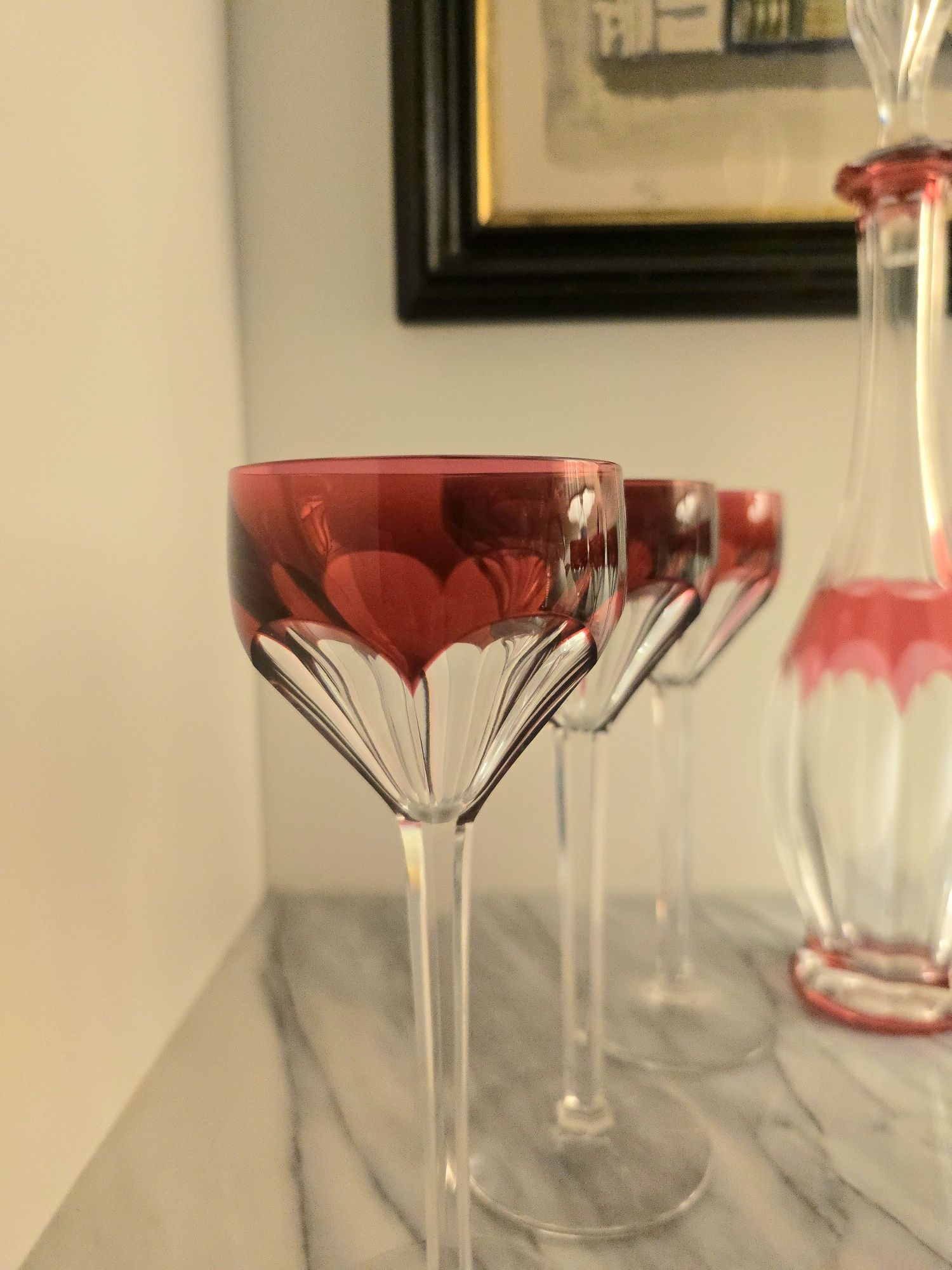 Conjunto de Garrafa e 6 Taças em Cristal – Atribuído a Val Saint Lamb