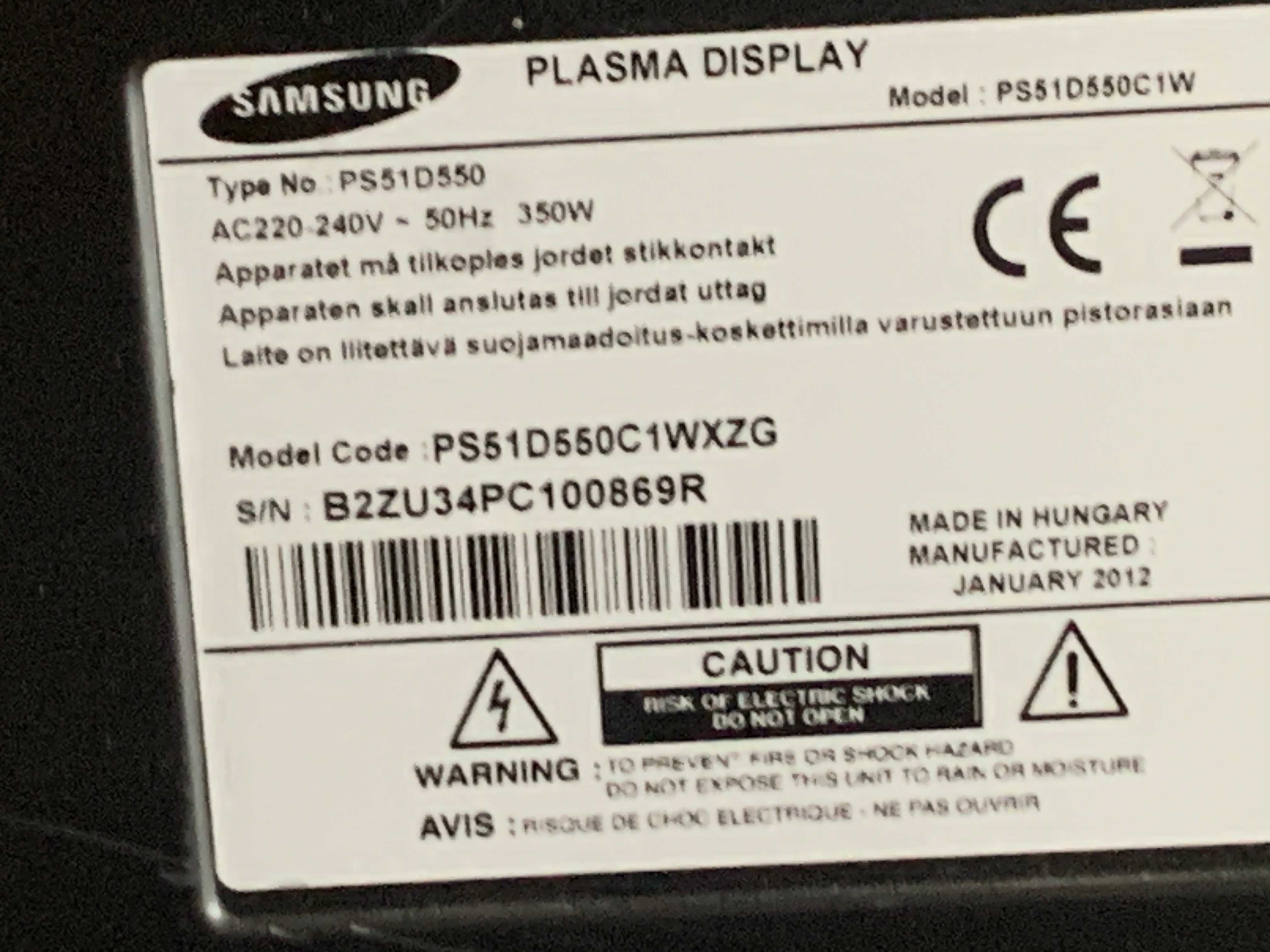 Telewizor Samsung 51" ps51D550 uszkodzony