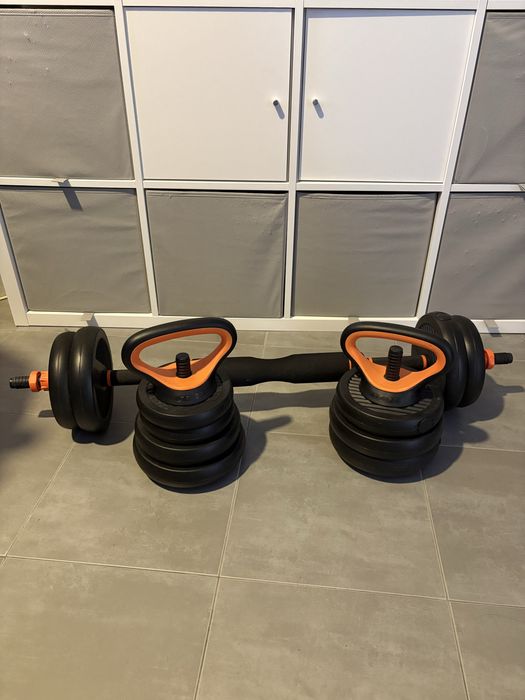 Pesos ajustaveis, barra, halteres e kettlebell 25kg