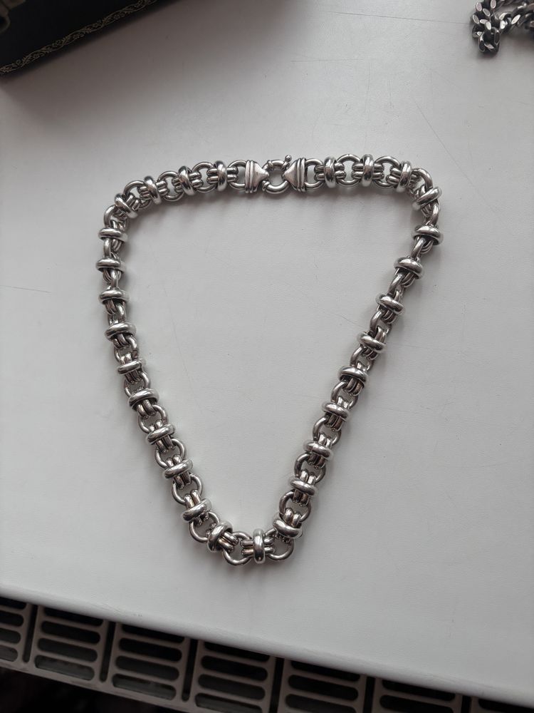 Piękny srebrny gruby łańcuch,Wiedeń wyjątkowy 925 Art deco