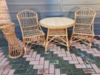 Wiklinowy komplet krzesła stolik kwietnik
