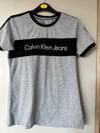 Koszulka tshirt damska calvin klein jeans szara lampasy