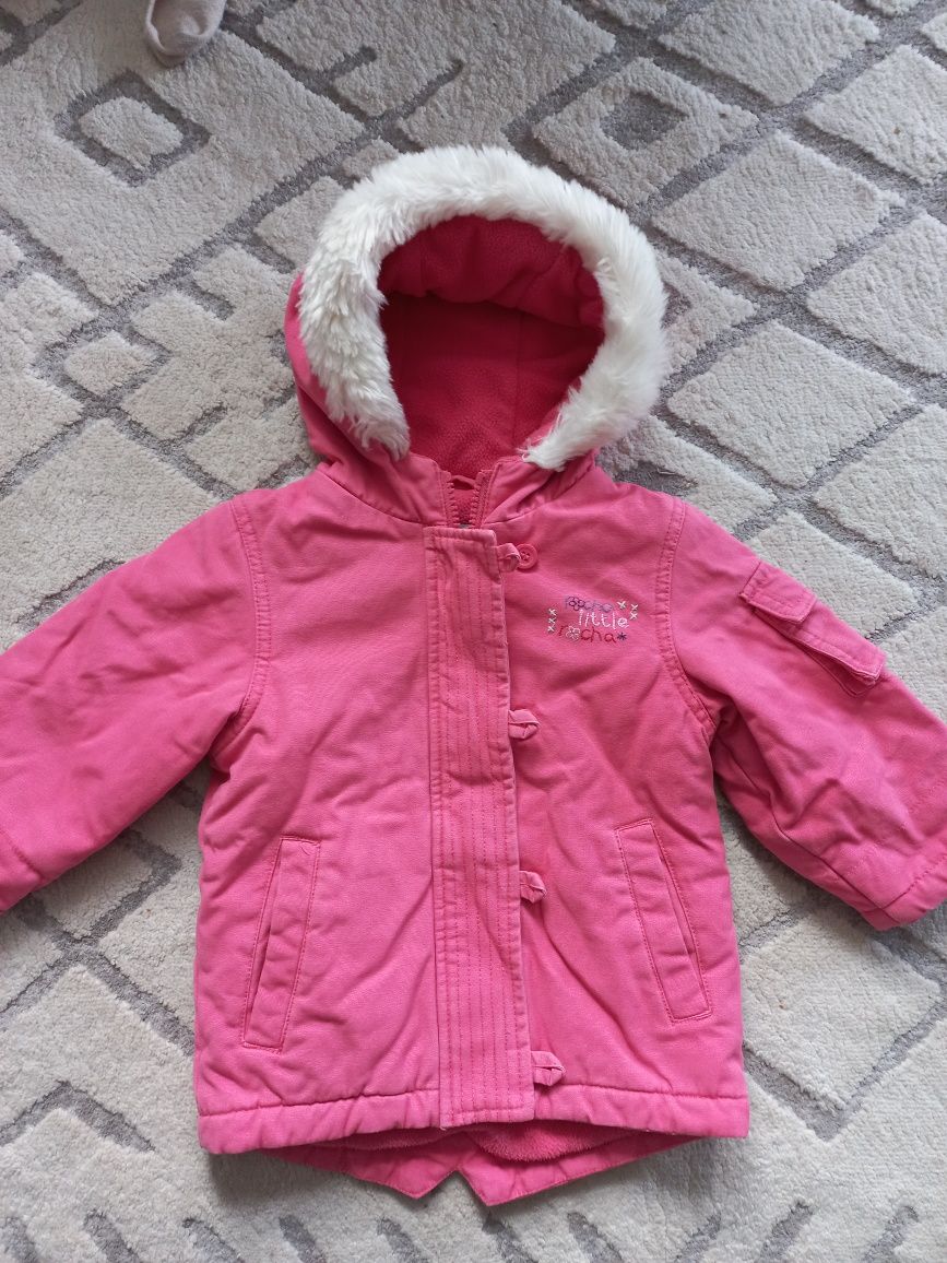 Różowa Zimowa kurtka z kapturem dla dziewczynki 80 86