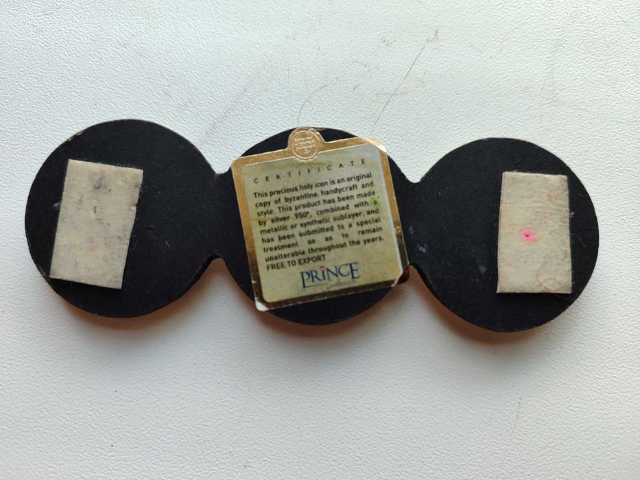 Тройная икона на липучке. Напыление серебра. Размер 9,5 см на 3 см