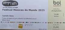 Bilhete FMM - Sines dia 25 de Julho