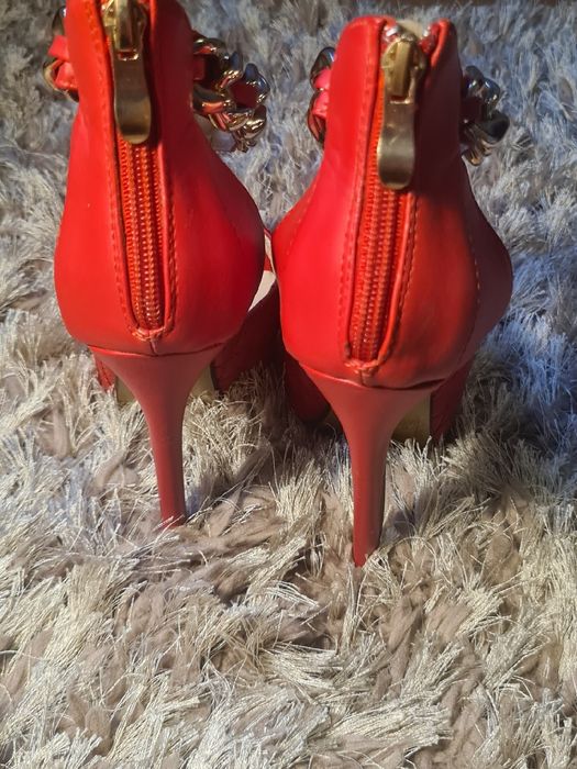 Sandałki czerwone wysoki obcas