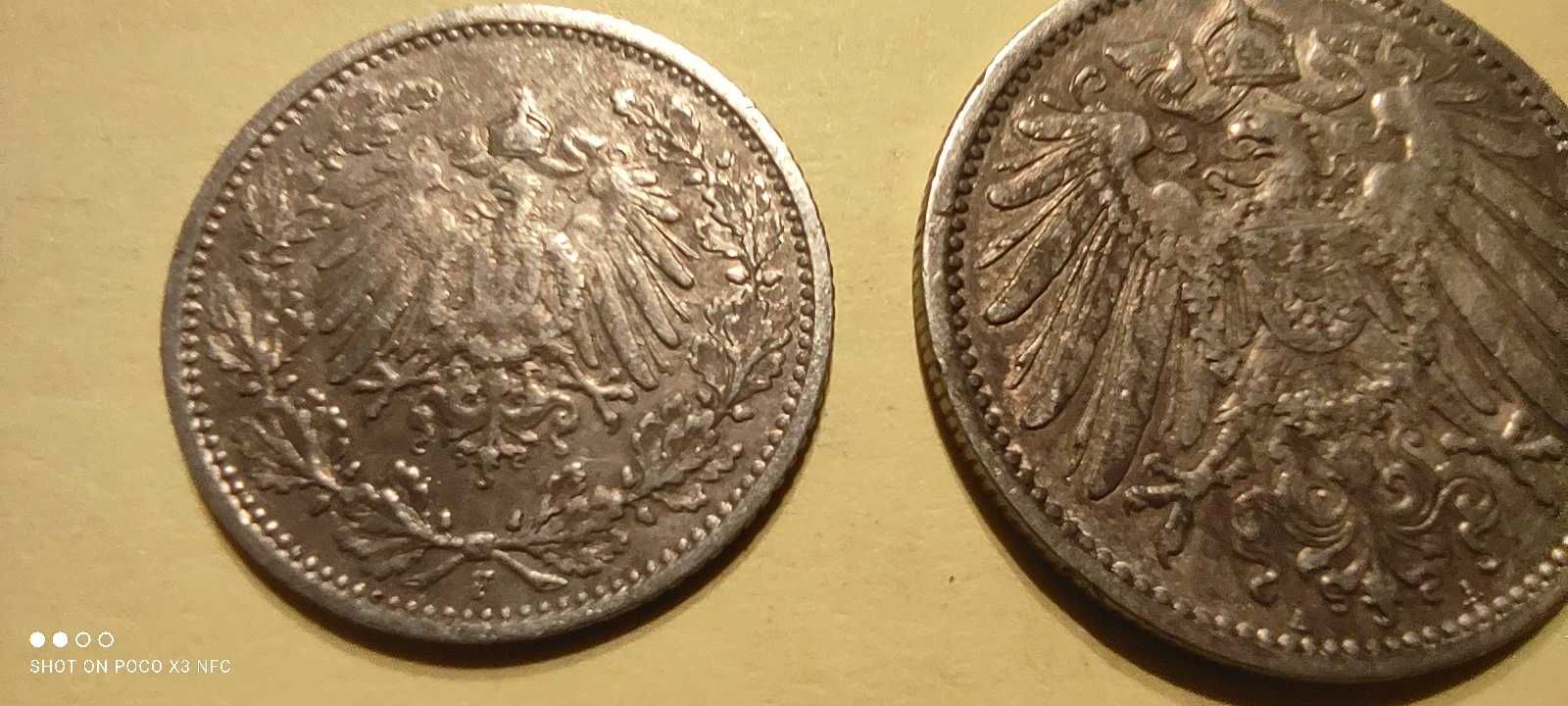 Monety srebrne zestaw Niemcy 1905 rok 1 marka i 1/2 marki Ag srebro