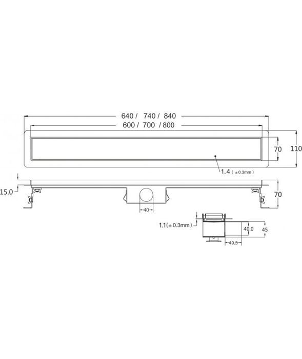 Odpływ liniowy black glass steel 700