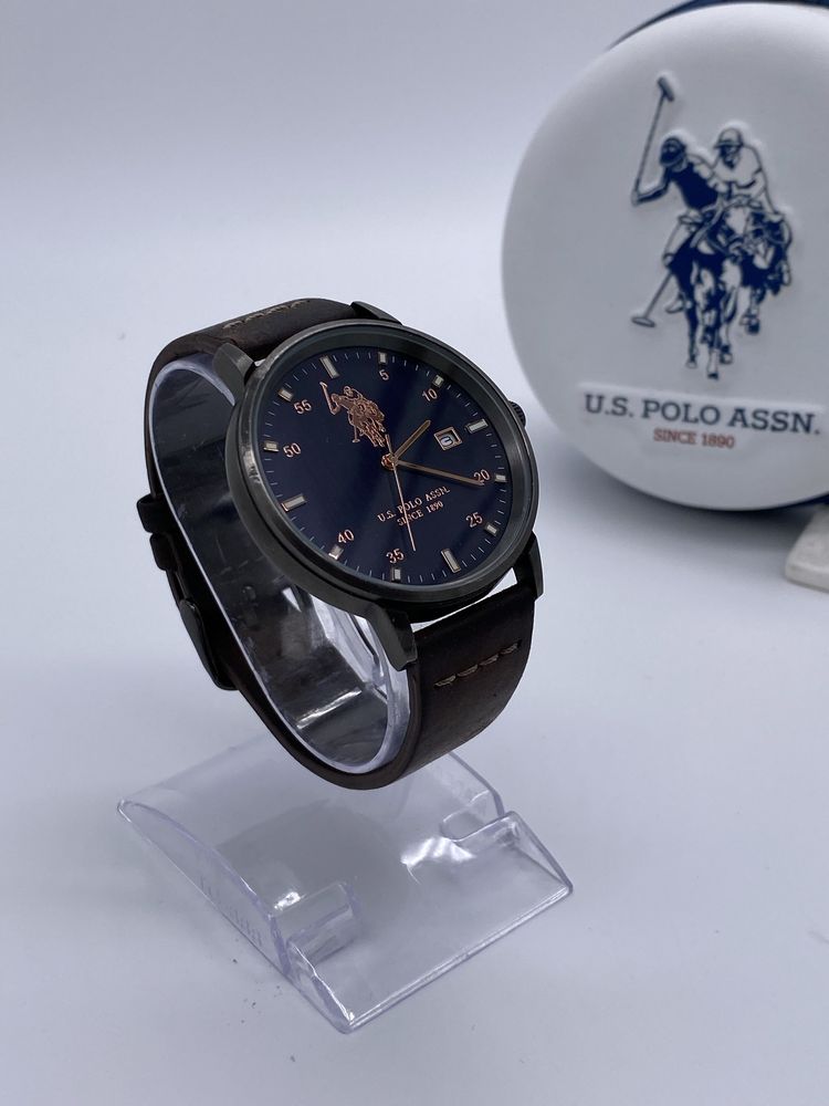 Oryginalny Męski Zegarek U.S. Polo Assn Na brązowym skórzanym pasku