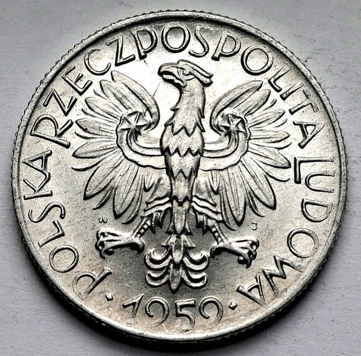 Moneta obiegowa prl 5 zł z rybakiem 1959r